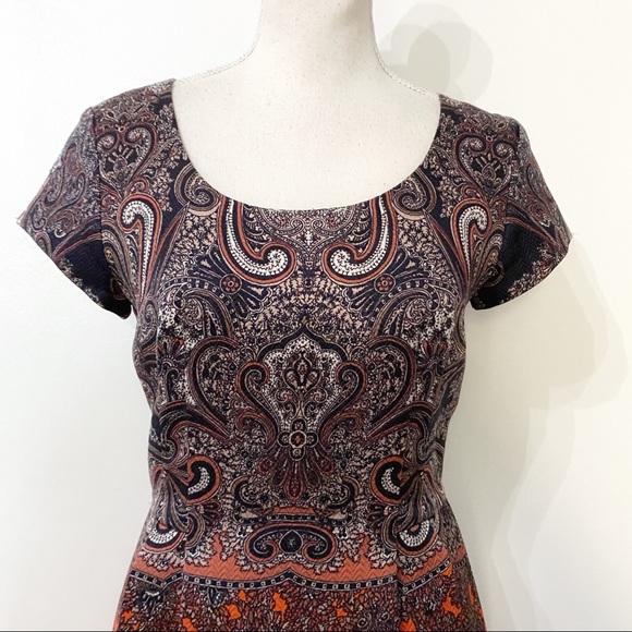 CLUB MONACO RAEANNE SILK WOOL NAVY ORANGE PAISLEY MINI DRESS - 0 - Picture 5 of 12